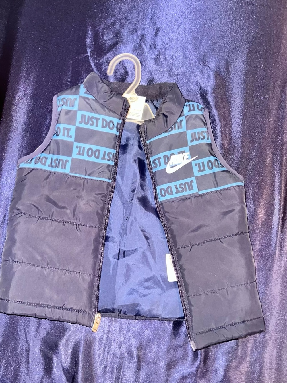 Nike Navy and Light Blue 'Just Do It' Puffer Vest for Kids